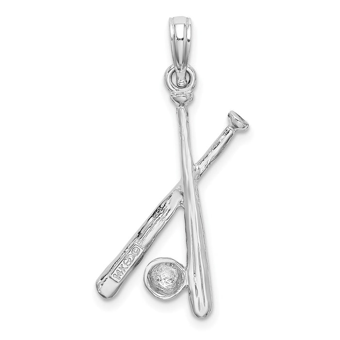 Million Charms 14K White Gold Themed 2-D Sports Baseball Charm
