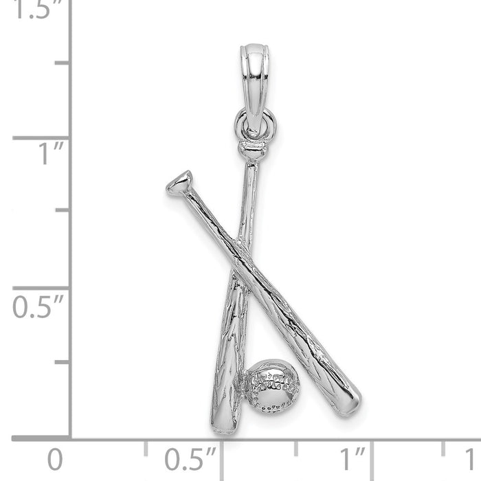 Million Charms 14K White Gold Themed 2-D Sports Baseball Charm