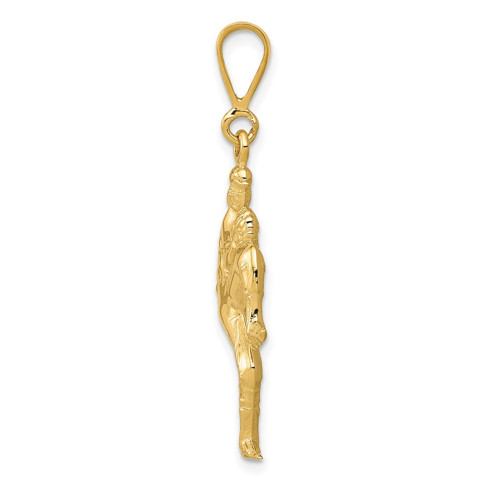 Million Charms 14K Yellow Gold Themed Polished 3-Dimensional Pitcher Sports Baseball Charm
