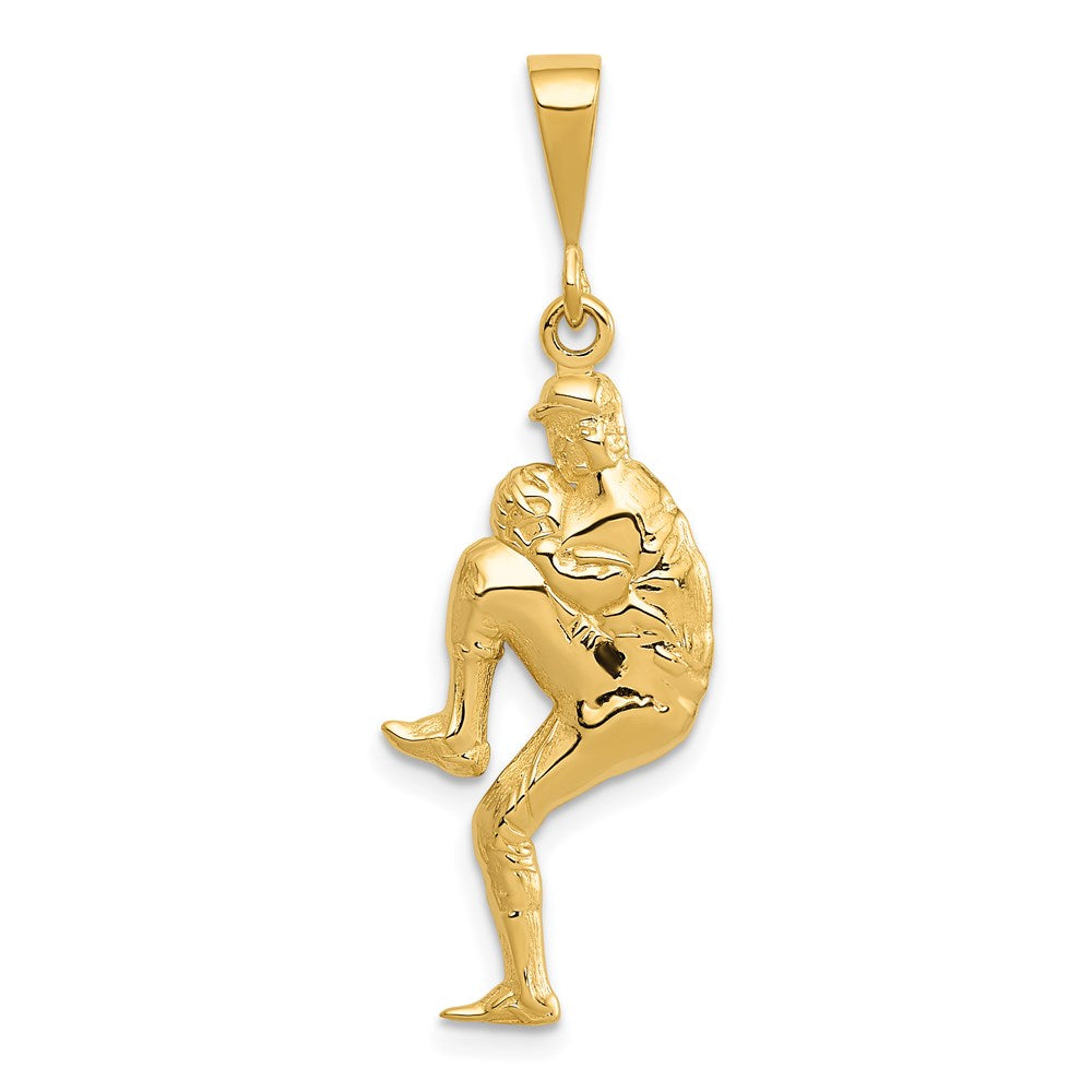 Million Charms 14K Yellow Gold Themed Polished 3-Dimensional Pitcher Sports Baseball Charm