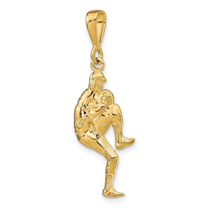 Million Charms 14K Yellow Gold Themed Polished 3-Dimensional Pitcher Sports Baseball Charm