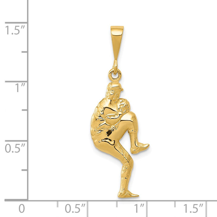 Million Charms 14K Yellow Gold Themed Polished 3-Dimensional Pitcher Sports Baseball Charm
