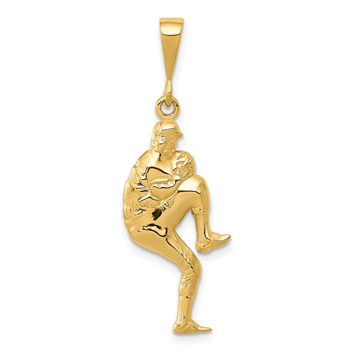 Million Charms 14K Yellow Gold Themed Polished 3-Dimensional Pitcher Sports Baseball Charm