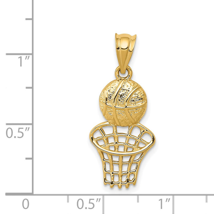 Million Charms 14K Yellow Gold Themed Sports Basketball & Net Charm