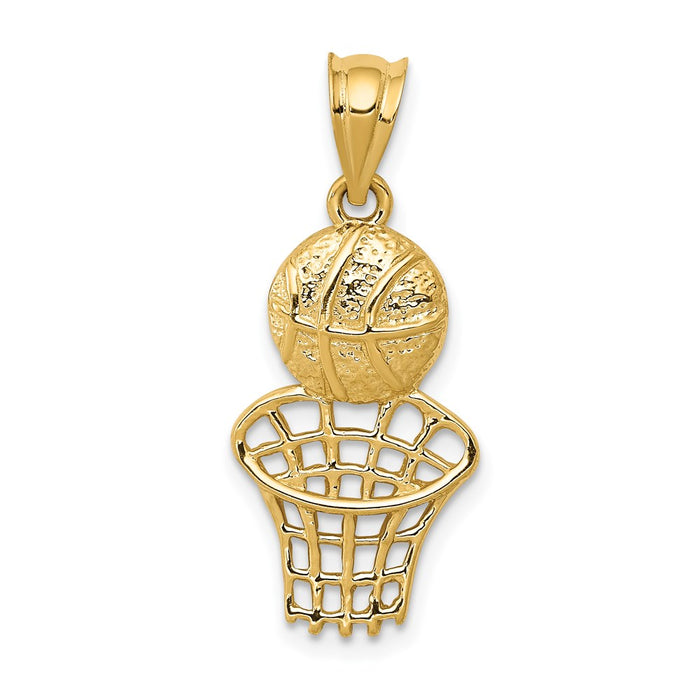 Million Charms 14K Yellow Gold Themed Sports Basketball & Net Charm