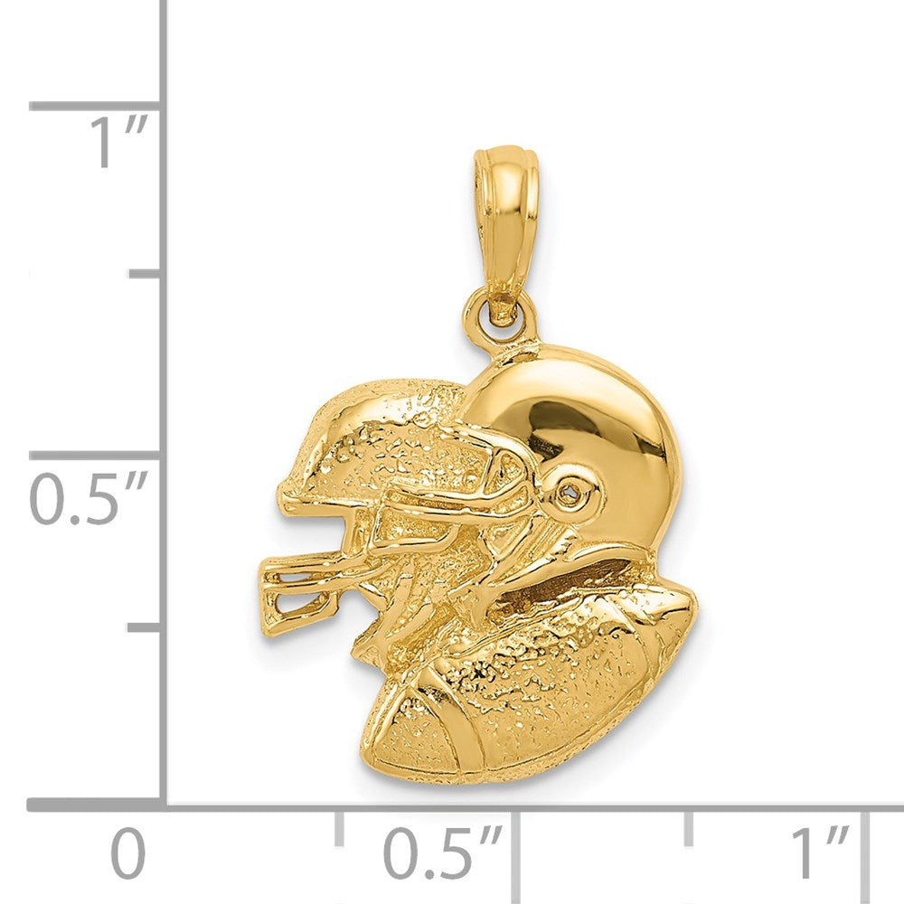 Million Charms 14K Yellow Gold Themed Polished Open-Backed Double Helmet Sports Football Pendant
