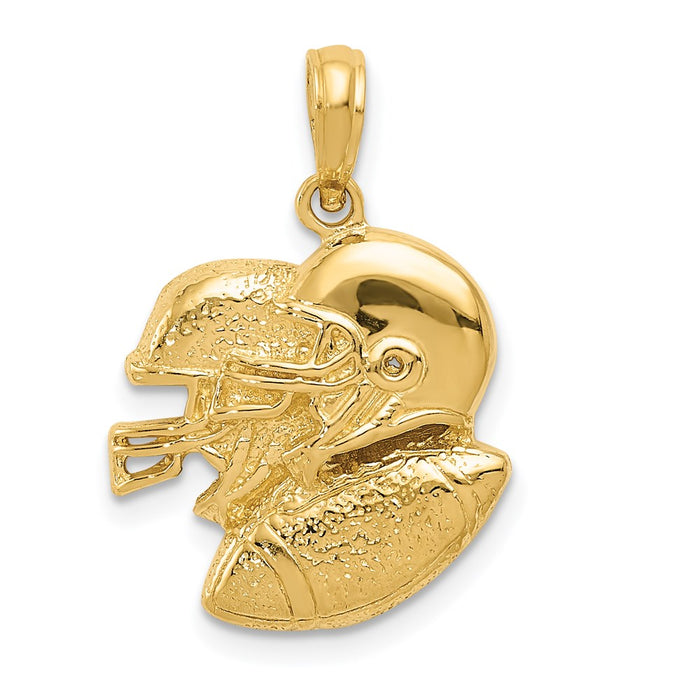 Million Charms 14K Yellow Gold Themed Polished Open-Backed Double Helmet Sports Football Pendant