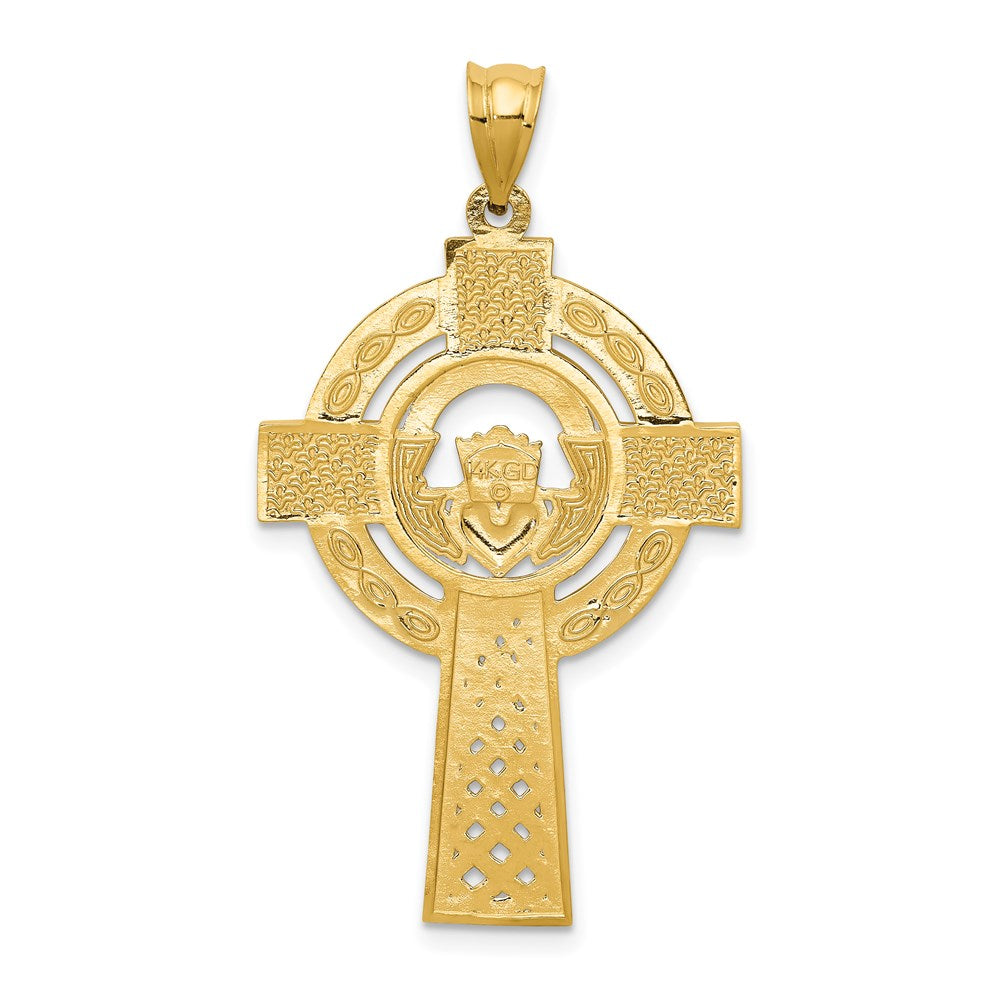 Million Charms 14K Yellow Gold Themed Celtic Claddagh Relgious Cross Pendant