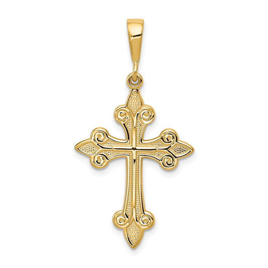 Million Charms 14K Yellow Gold Themed Fleur De Lis Relgious Cross Pendant