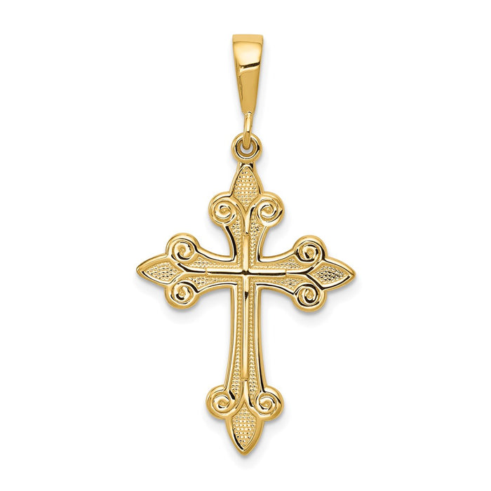 Million Charms 14K Yellow Gold Themed Fleur De Lis Relgious Cross Pendant