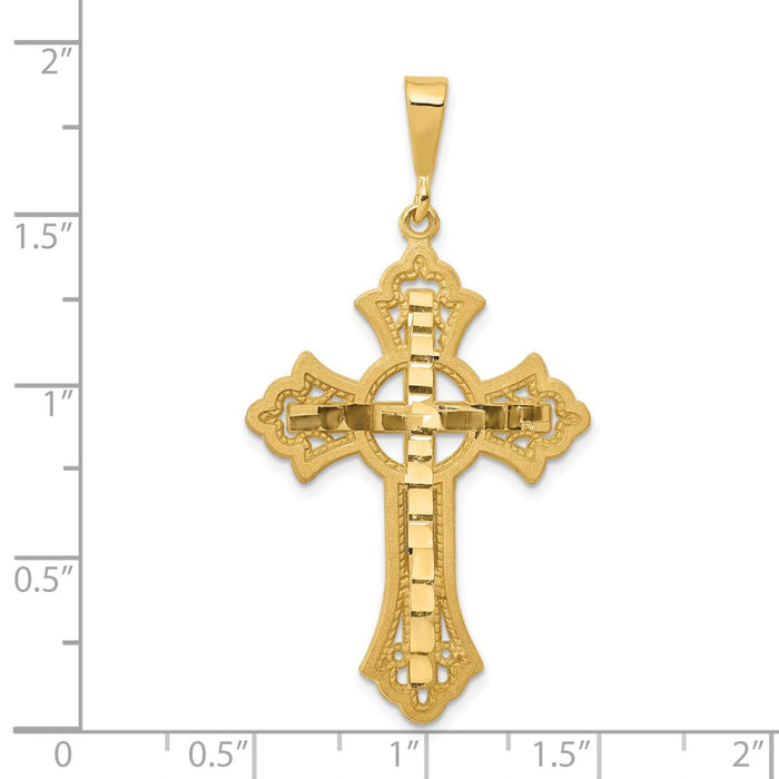 Million Charms 14K Yellow Gold Themed Diamond-Cut Celtic Relgious Cross Pendant