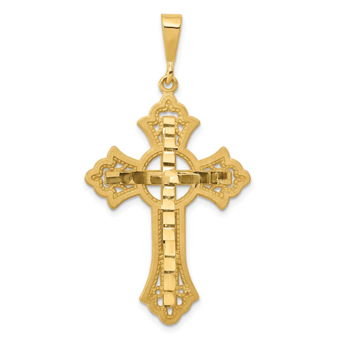 Million Charms 14K Yellow Gold Themed Diamond-Cut Celtic Relgious Cross Pendant