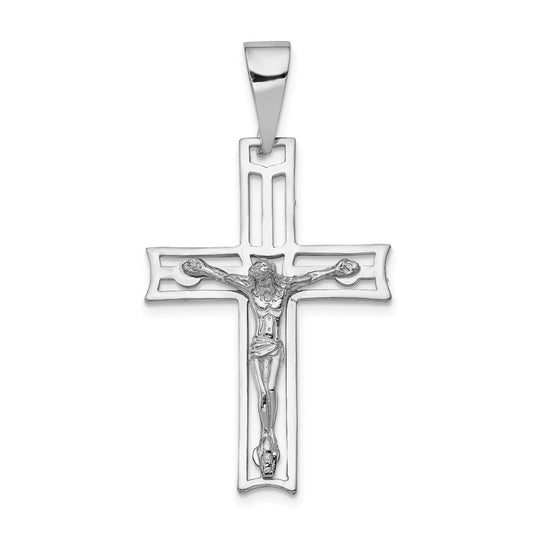 Million Charms 14K White Gold Themed Relgious Crucifix Pendant