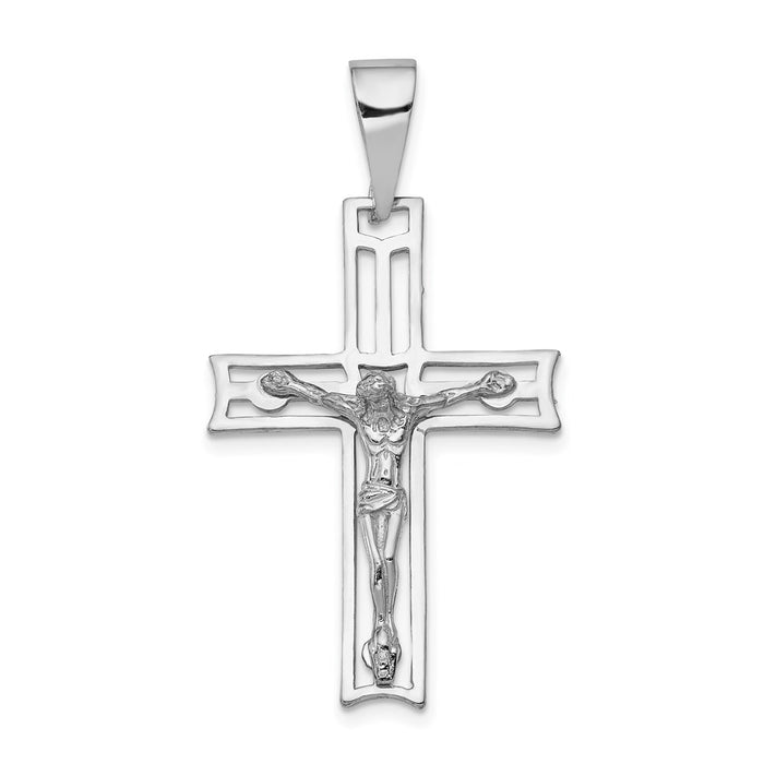 Million Charms 14K White Gold Themed Relgious Crucifix Pendant