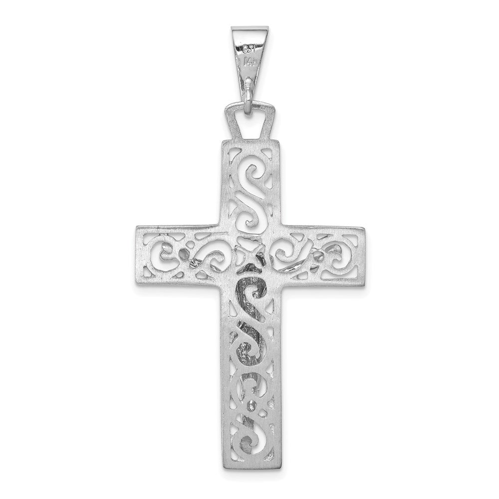 Million Charms 14K White Gold Themed Relgious Crucifix Pendant