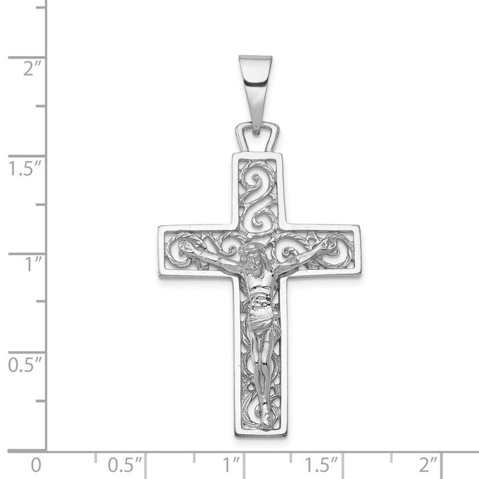 Million Charms 14K White Gold Themed Relgious Crucifix Pendant