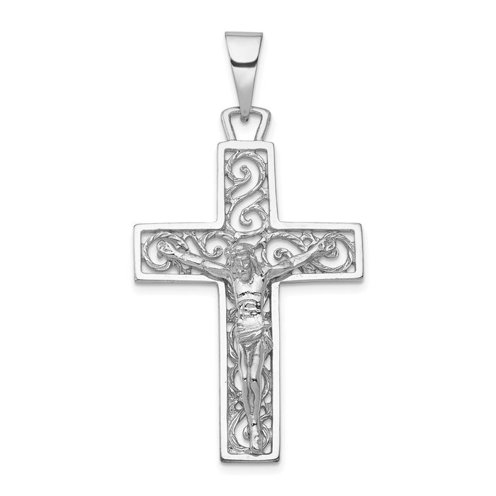 Million Charms 14K White Gold Themed Relgious Crucifix Pendant