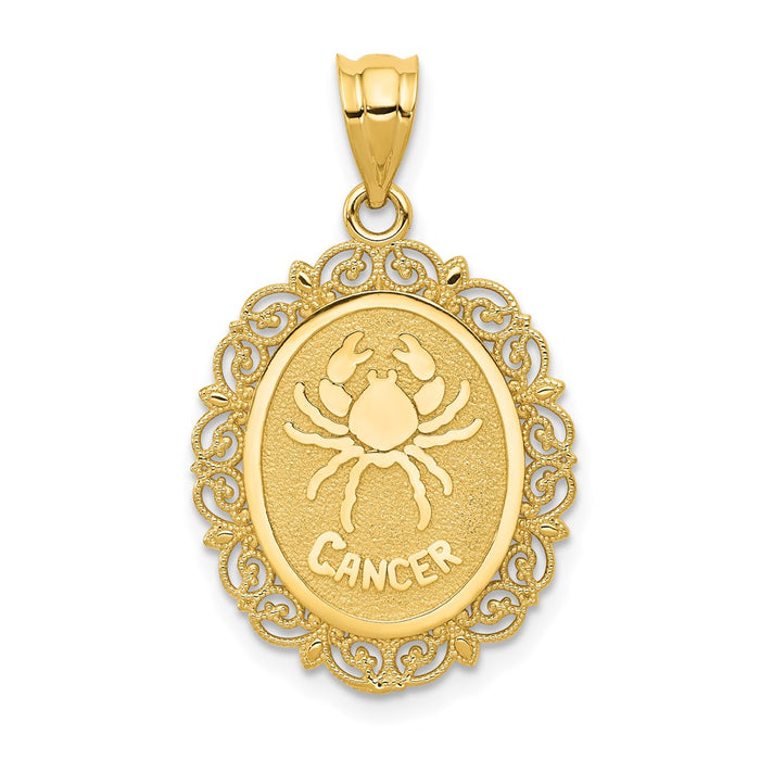 Million Charms 14K Yellow Gold Themed Solid Satin Polished Cancer Zodiac Oval Pendant