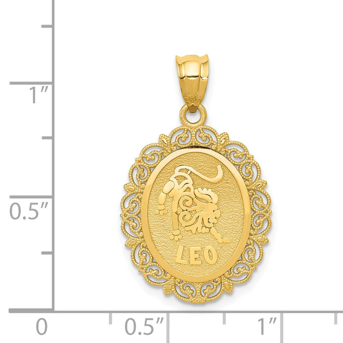 Million Charms 14K Yellow Gold Themed Solid Satin Polished Leo Zodiac Oval Pendant