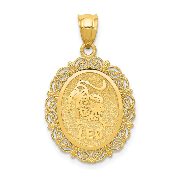 Million Charms 14K Yellow Gold Themed Solid Satin Polished Leo Zodiac Oval Pendant