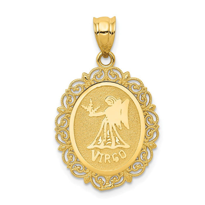 Million Charms 14K Yellow Gold Themed Solid Satin Polished Virgo Zodiac Oval Pendant