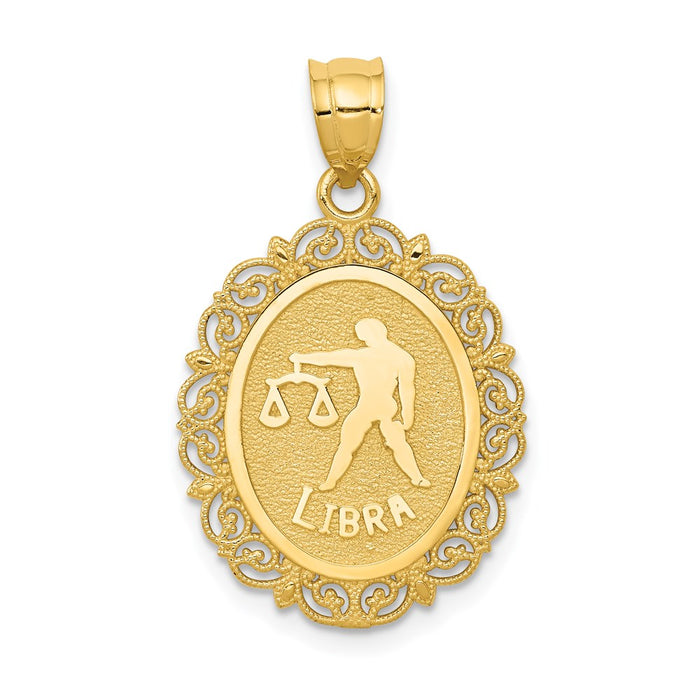 Million Charms 14K Yellow Gold Themed Solid Satin Polished Libra Zodiac Oval Pendant