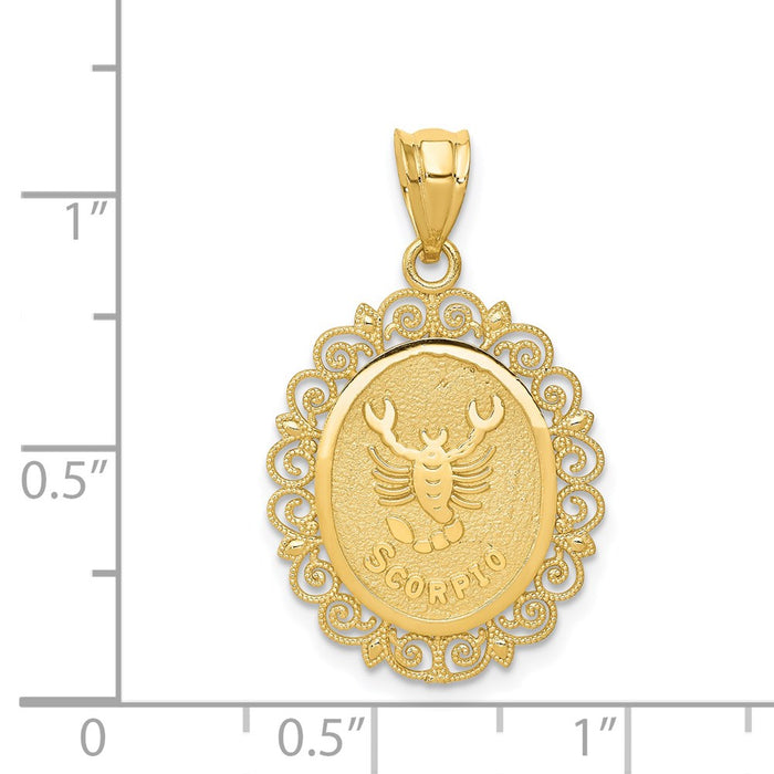 Million Charms 14K Yellow Gold Themed Solid Satin Polished Scorpio Zodiac Oval Pendant