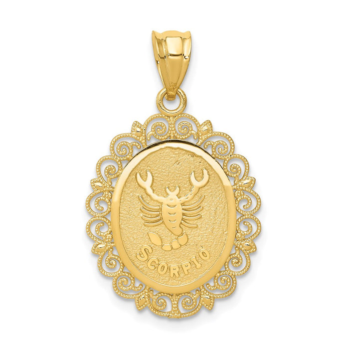 Million Charms 14K Yellow Gold Themed Solid Satin Polished Scorpio Zodiac Oval Pendant