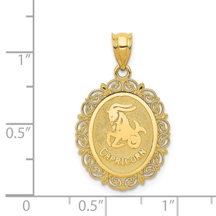 Million Charms 14K Yellow Gold Themed Solid Satin Polished Capricorn Zodiac Oval Pendant