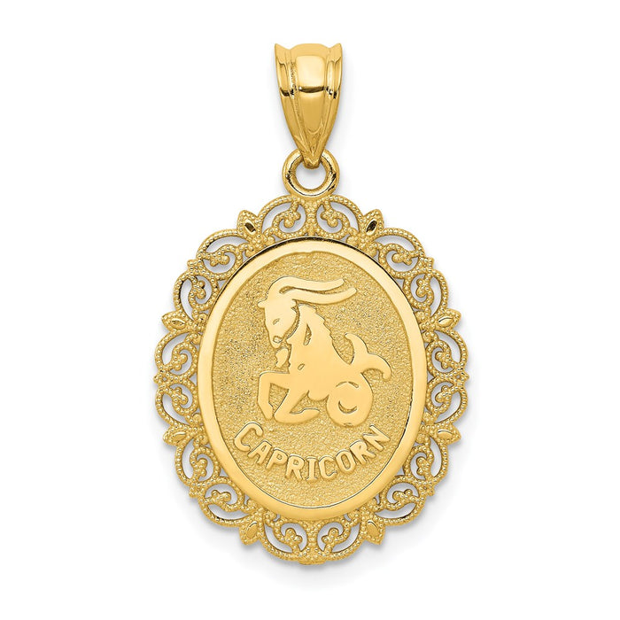 Million Charms 14K Yellow Gold Themed Solid Satin Polished Capricorn Zodiac Oval Pendant