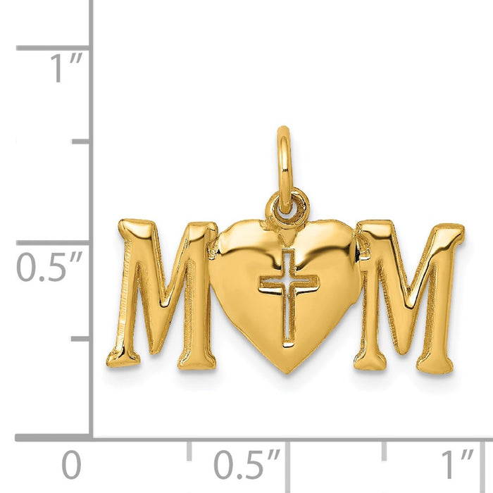 Million Charms 14K Yellow Gold Themed Polished Mom With Relgious Cross Charm