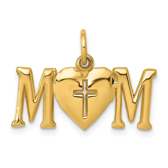 Million Charms 14K Yellow Gold Themed Polished Mom With Relgious Cross Charm