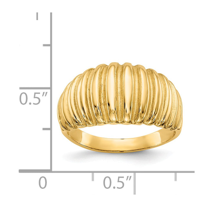 14k Yellow Gold High Polished Ribbed Dome Ring, Size: 5.5