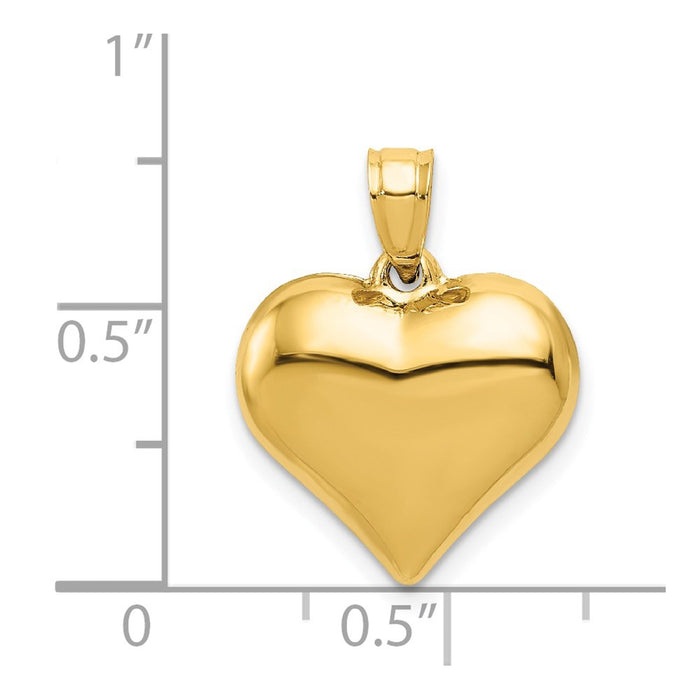 Million Charms 14K Yellow Gold Themed Polished 3-D Heart Pendant