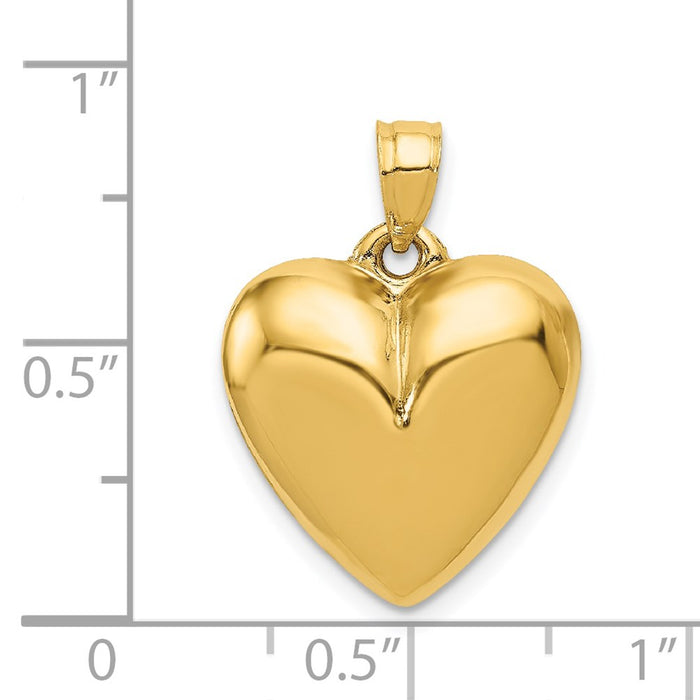 Million Charms 14K Yellow Gold Themed Polished 3-D Heart Pendant