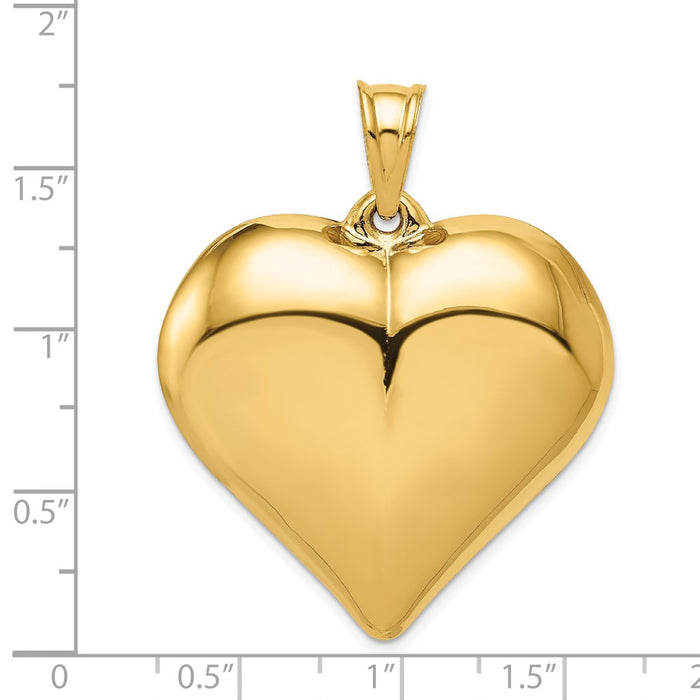 Million Charms 14K Yellow Gold Themed Polished 3-D Large Heart Pendant