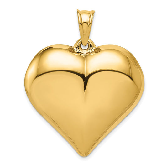 Million Charms 14K Yellow Gold Themed Polished 3-D Large Heart Pendant