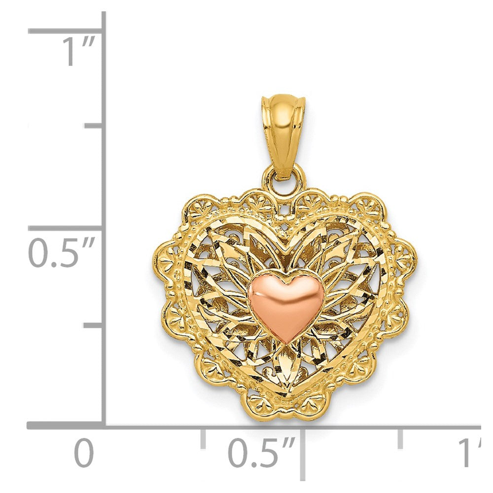 Million Charms 14K Two-Tone & White Rhodium-plated Polished Reversible Filigree Heart Pendant
