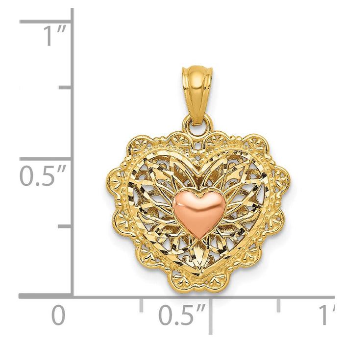 Million Charms 14K Two-Tone & White Rhodium-plated Polished Reversible Filigree Heart Pendant