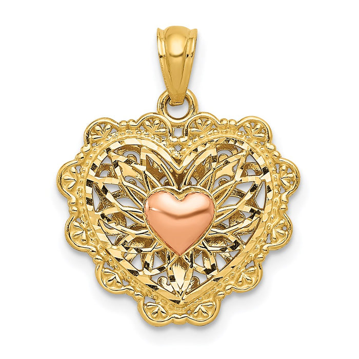 Million Charms 14K Two-Tone & White Rhodium-plated Polished Reversible Filigree Heart Pendant