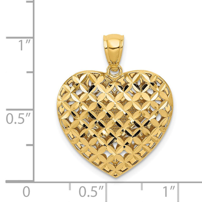 Million Charms 14K Two-Tone Polished Reversible Diamond-Cut Filigree Heart Pendant