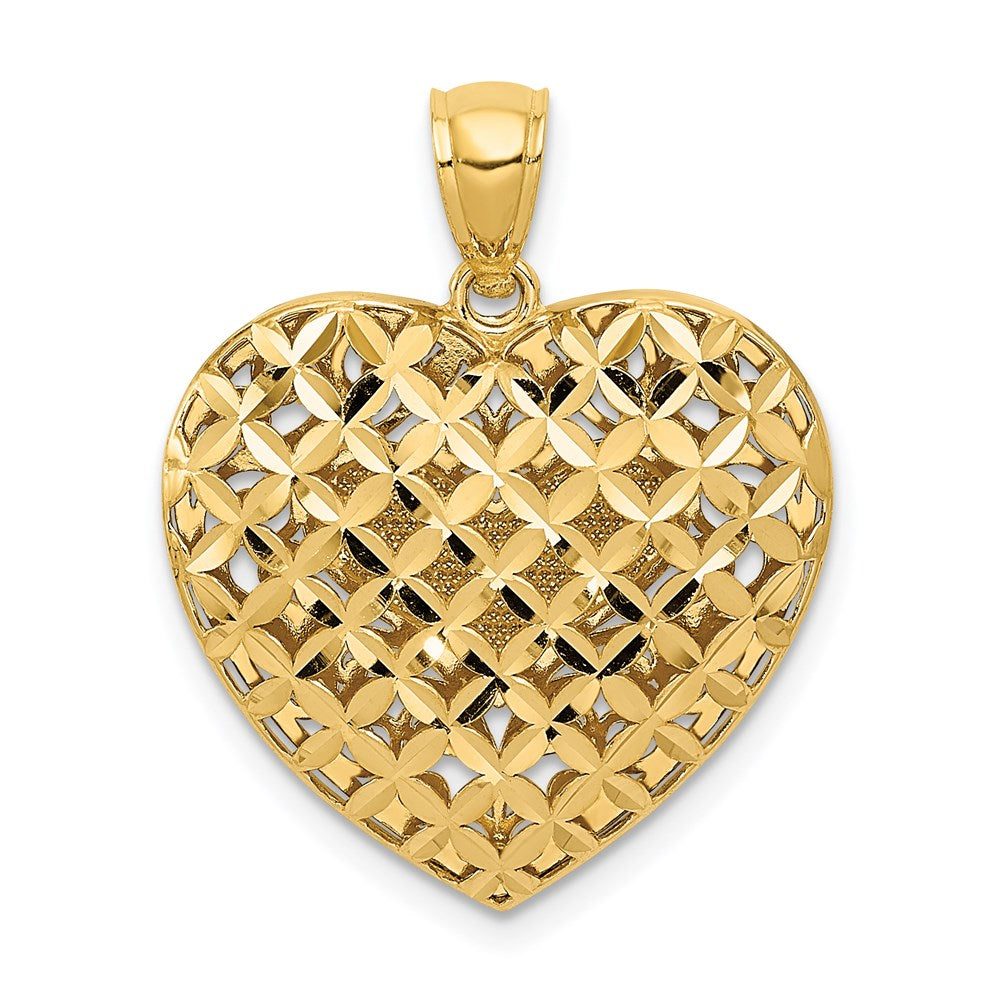 Million Charms 14K Two-Tone Polished Reversible Diamond-Cut Filigree Heart Pendant