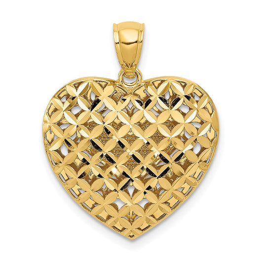 Million Charms 14K Two-Tone Polished Reversible Diamond-Cut Filigree Heart Pendant