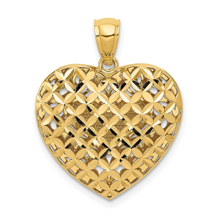 Million Charms 14K Two-Tone Polished Reversible Diamond-Cut Filigree Heart Pendant