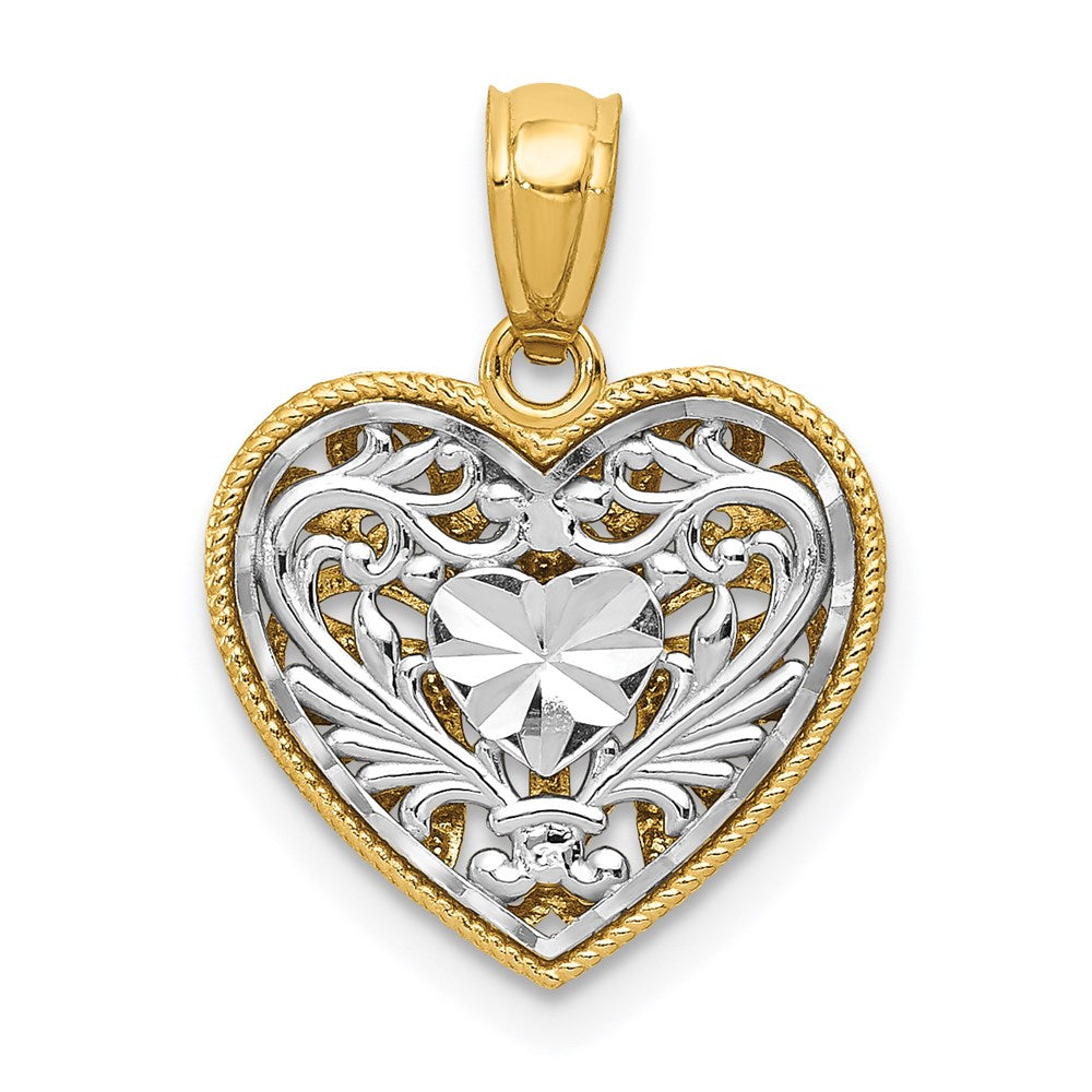 Million Charms 14K Two-Tone Polished Diamond-Cut Reversible Heart Pendant