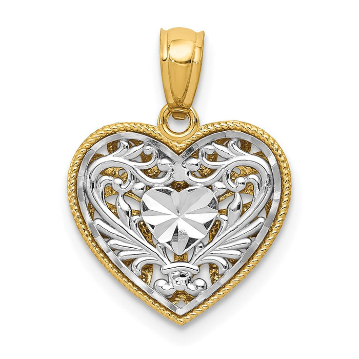 Million Charms 14K Two-Tone Polished Diamond-Cut Reversible Heart Pendant