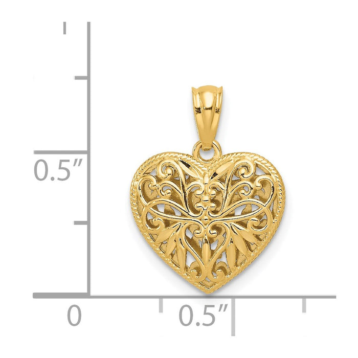 Million Charms 14K Two-Tone Polished Diamond-Cut Reversible Heart Pendant