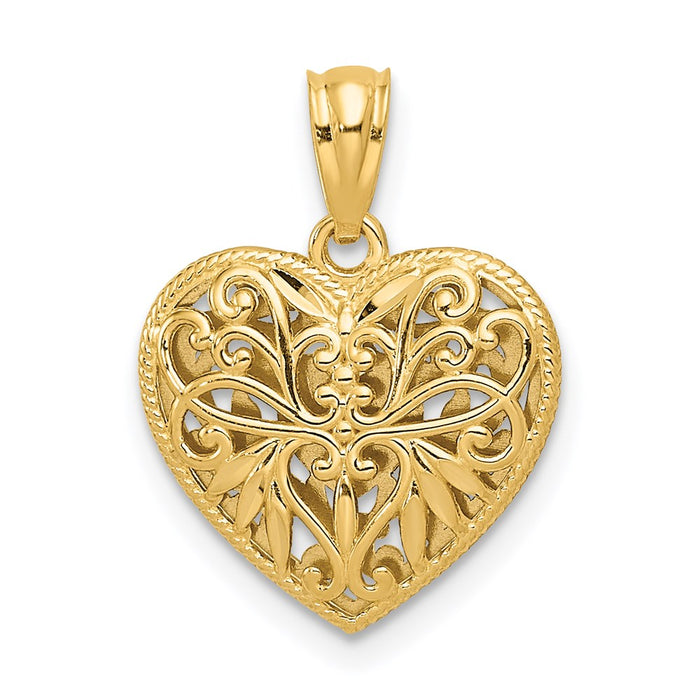 Million Charms 14K Two-Tone Polished Diamond-Cut Reversible Heart Pendant