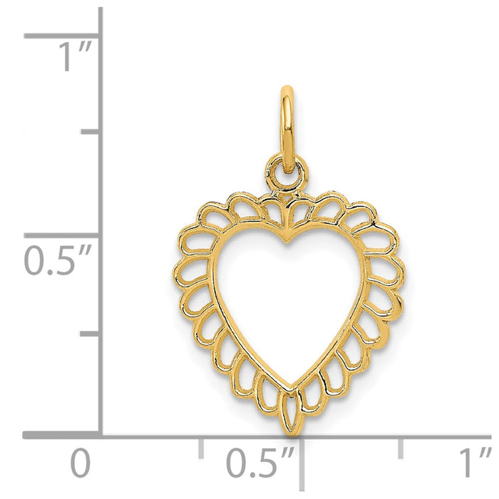 Million Charms 14K Yellow Gold Themed Polished Border Cut-Out Heart Pendant