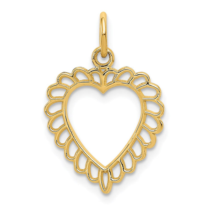 Million Charms 14K Yellow Gold Themed Polished Border Cut-Out Heart Pendant